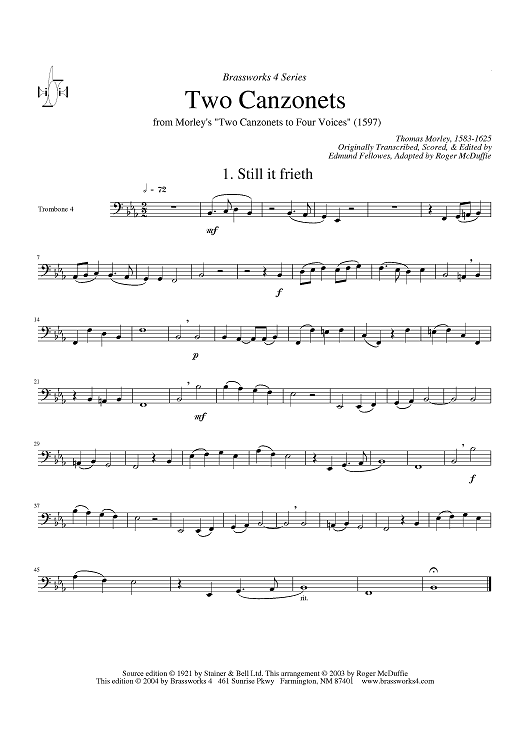 Two Canzonets - from Morley's "Two Canzonets to Four Voices" (1597) - Trombone 4