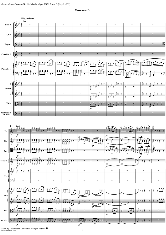 Piano Concerto No. 18 in B-flat Major, Movement 3 (K456) - Full Score