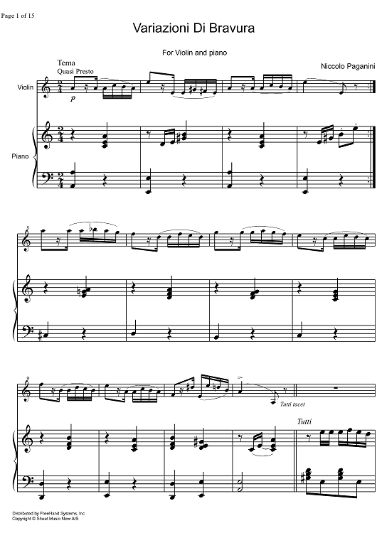 Variazioni di Bravura - Score