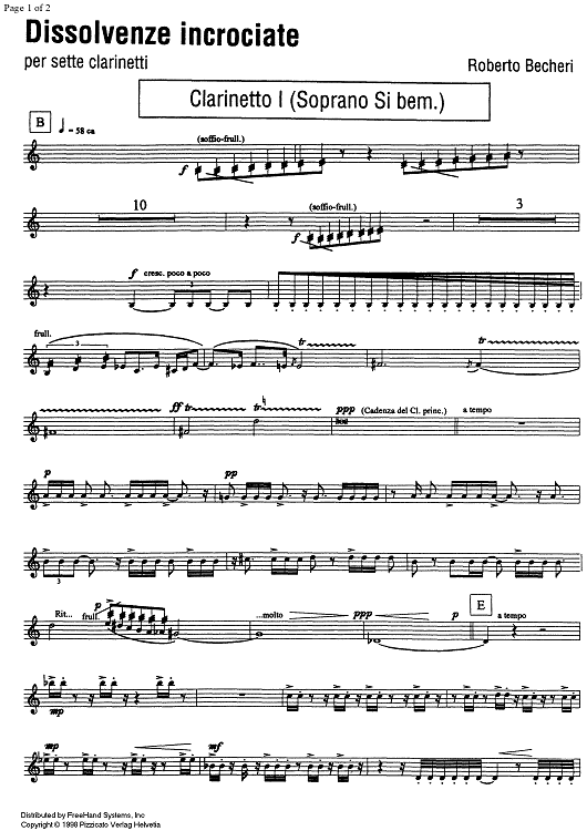 Dissolvenze incrociate - B-flat Clarinet 1