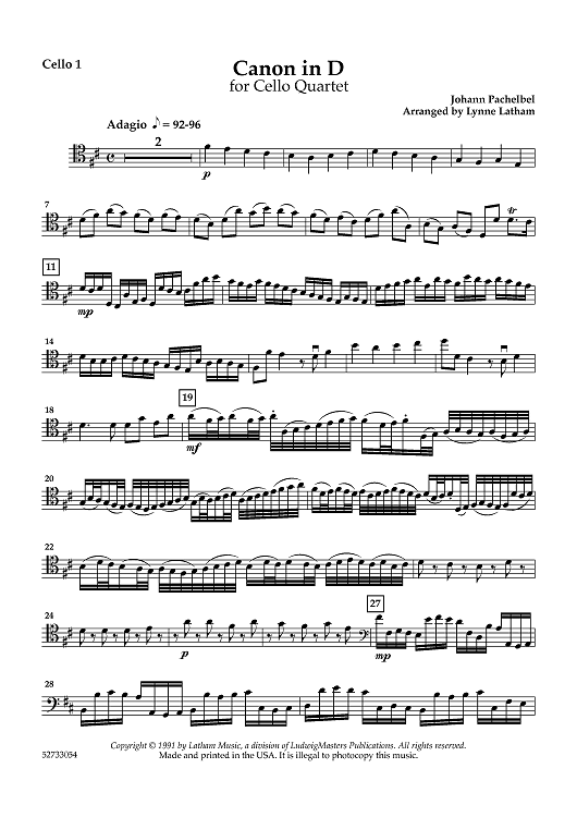 Canon in D for Cello Quartet - Cello 1