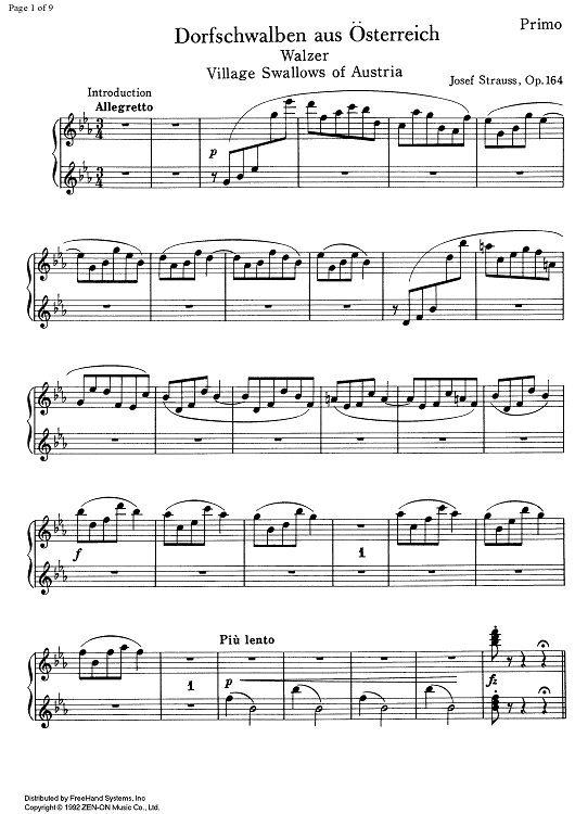 Dorfschwalben aus Österreich Op.164 - Piano 1