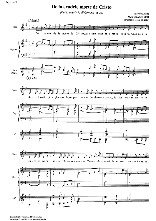 De la crudele morte de Cristo - Score