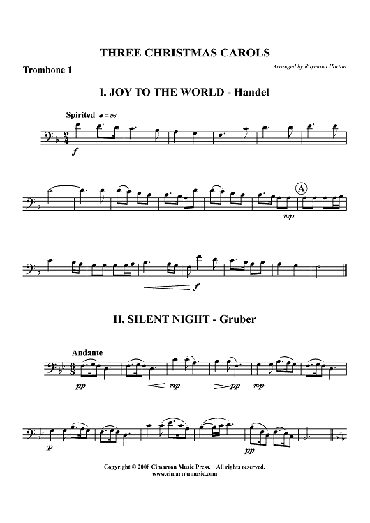 Three Christmas Carols - Trombone 1