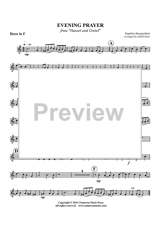 Evening Prayer - from "Hansel and Gretel" - Horn in F