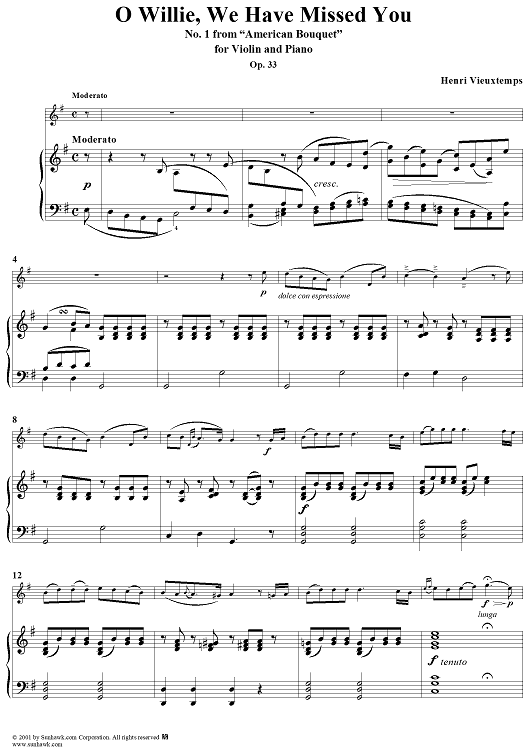 American Bouquet, No. 1: O Willie, We Have Missed You - Piano Score