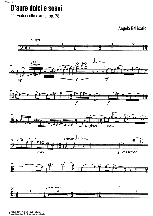 D'aure dolci e soavi Op.78 - Cello