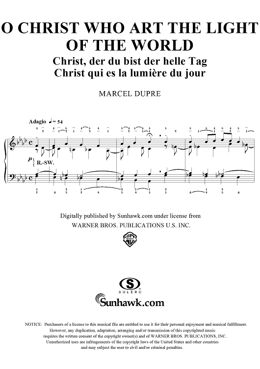 O Christ Who Art the Light of the World, from "Seventy-Nine Chorales", Op. 28, No. 9