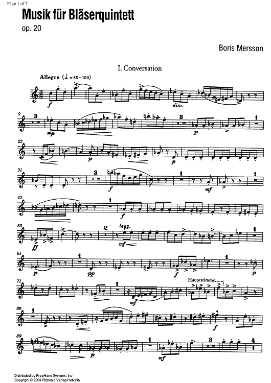 Music for wind quintet Op.20 - Oboe