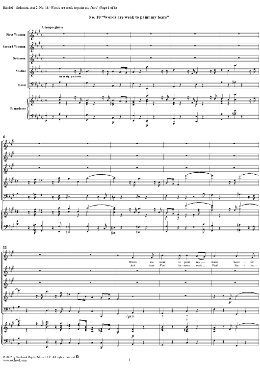 Words are weak to paint my fears, No. 18 from Oratorio "Solomon", Act 2 (HWV67)