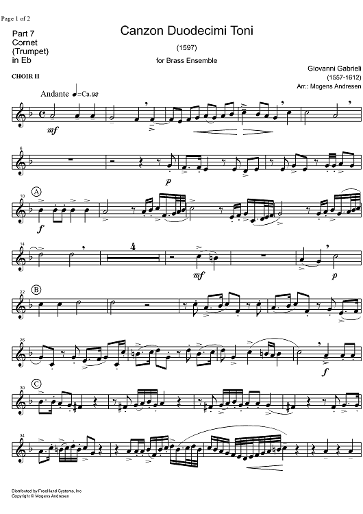 Canzon Duodecimi Toni - E-flat Cornet