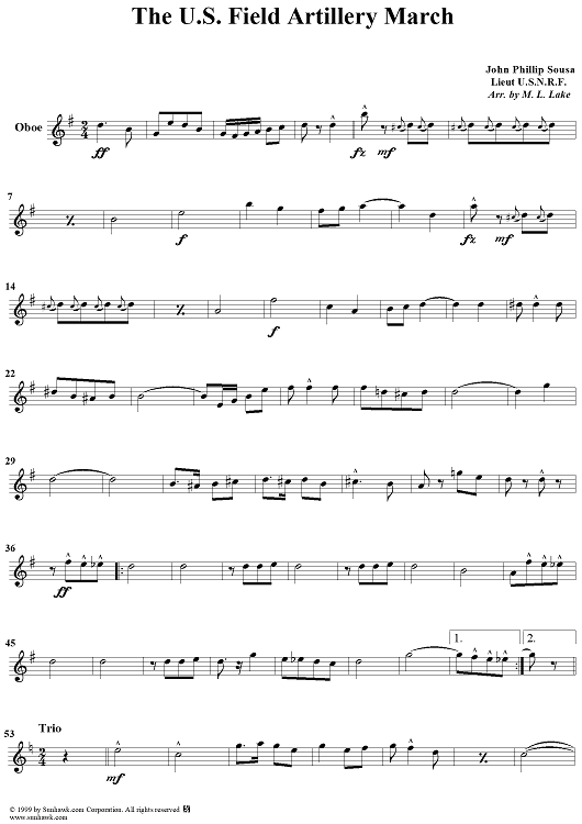 The U.S. Field Artillery March - Oboe