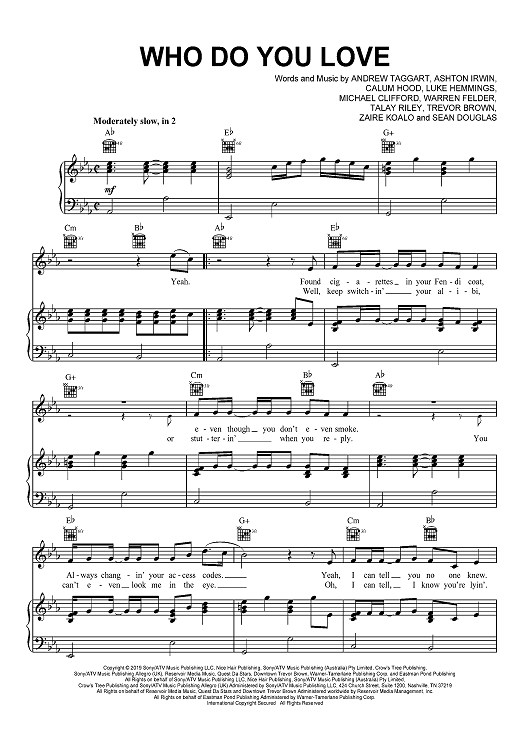 Who Do You Love" Sheet Music by The Chainsmokers for  Piano/Vocal/Chords