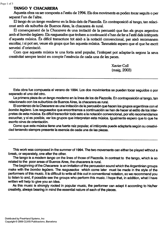 Tango I Chacarera - Preface