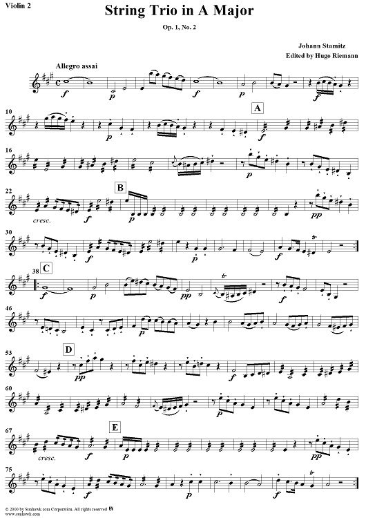 String Trio in A Major, Op. 1, No. 2 - Violin 2