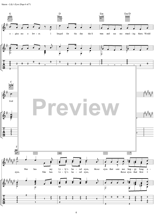 Lily's Eyes" Sheet Music for Guitar Tab/Vocal Sheet Music Now