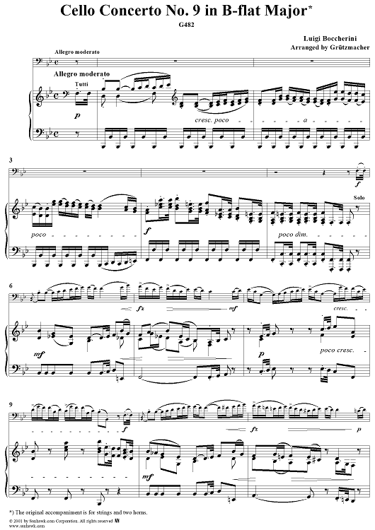 Cello Concerto No. 9 in B-flat Major - Piano Score