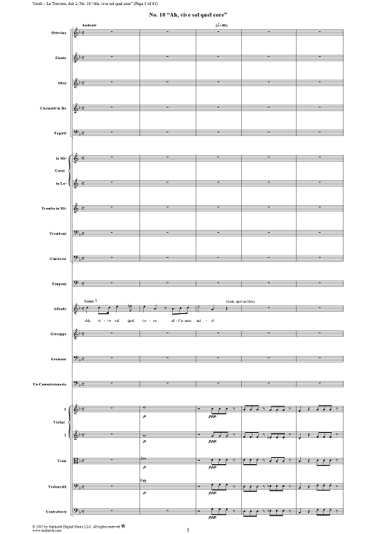 Ah, vive sol quel core, No. 10 from La Traviata, Act 2 - Full Score