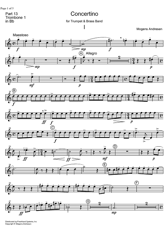 Concertino B flat Trombone 1 Sheet Music for Trumpet Brass