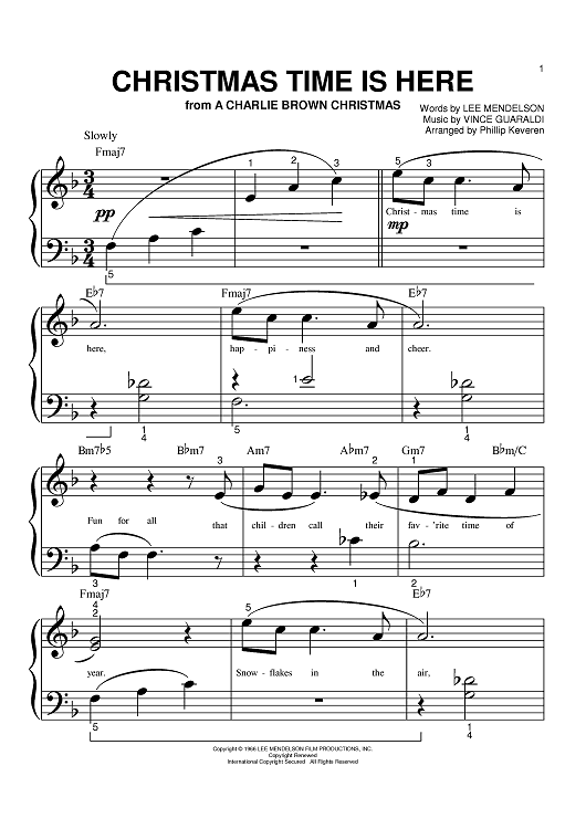 Christmas Time Is Here" Sheet Music for Big Note Piano