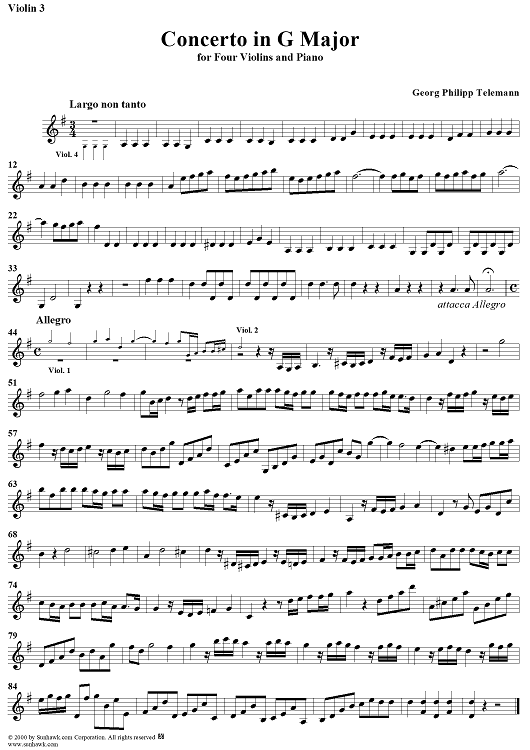 Concerto in G Major - Violin 3