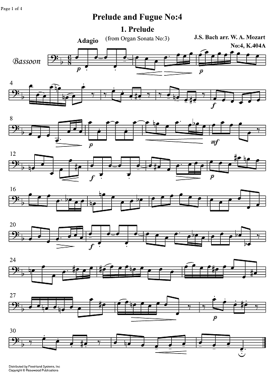 Prelude and Fugue No. 4 KV404A - Bassoon