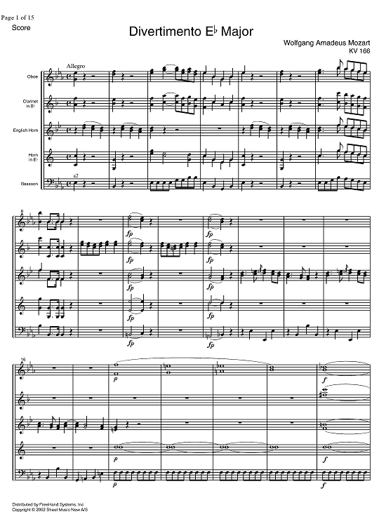 Divertimento No. 3 Eb Major KV166 - Score