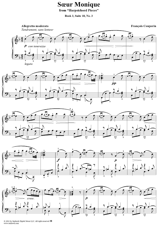 Harpsichord Pieces, Book 3, Suite 18, No. 3: Soeur Monique