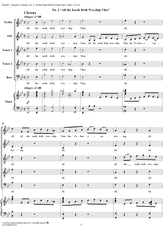 Chandos Te Deum in B-flat Major, HWV281: No. 2, All the Earth Doth Worship Thee