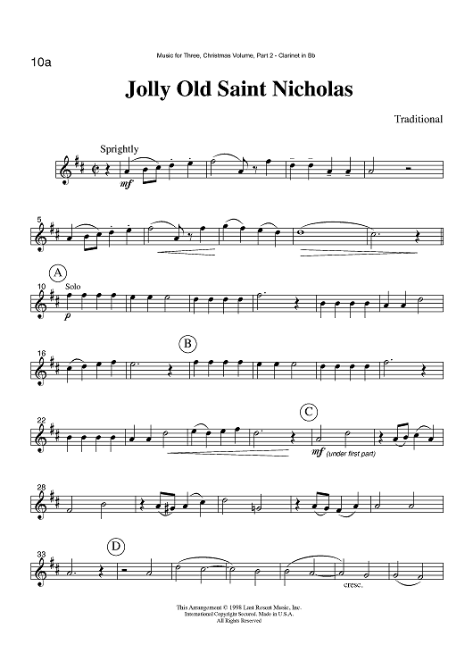 Jolly Old Saint Nicholas - Part 2 Clarinet in Bb