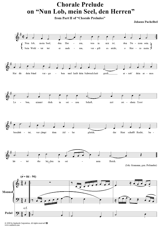 Chorale Preludes, Part II, Lob - und Danklied, 9. Nun lob, mein Seel, den Herren (Psalm 103)