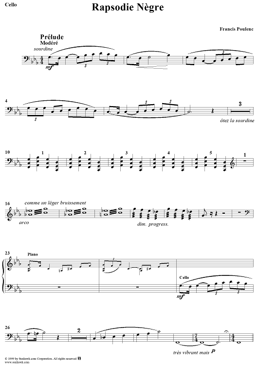 Rapsodie Nègre - Cello