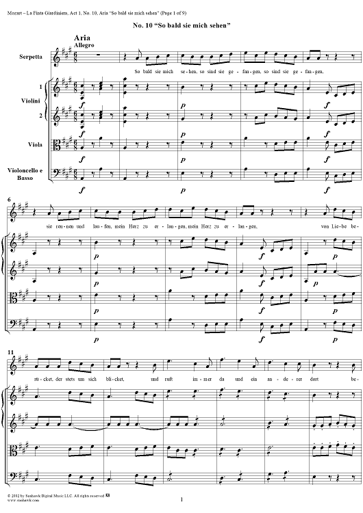 La Finta Giardiniera, Act 1, No. 10 "So bald sie mich sehen" (Aria) - Full Score