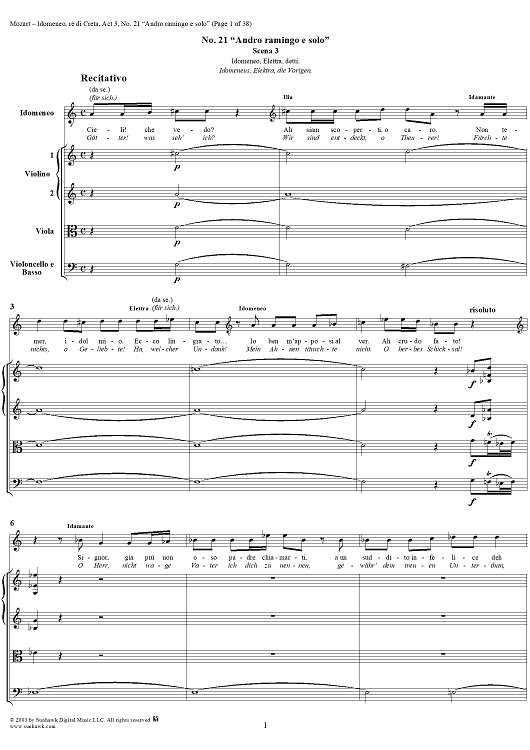 Idomeneo, rè di Creta, Act 3, No. 21 "Andrò ramingo e solo" - Full Score