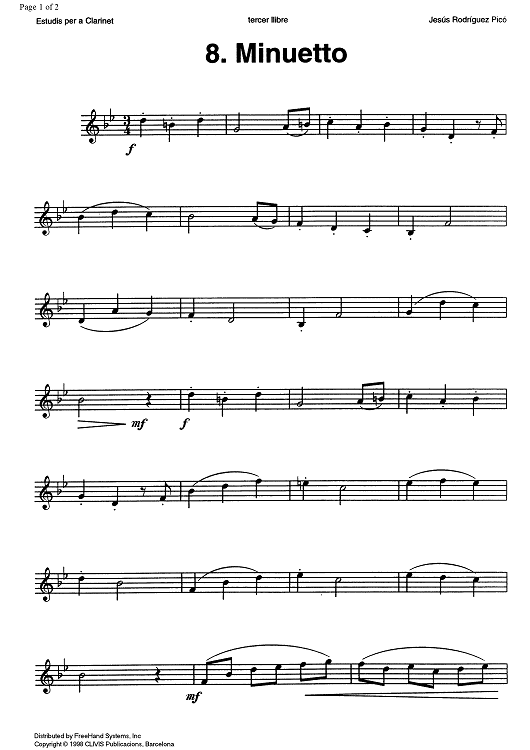 Studies for clarinet, Vol. 3 No. 8 - Minuetto - Clarinet