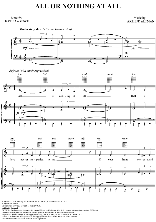 ヴォーカル＆ビッグバンド譜「ALL OR NOTHING AT ALL」(絶版) All or