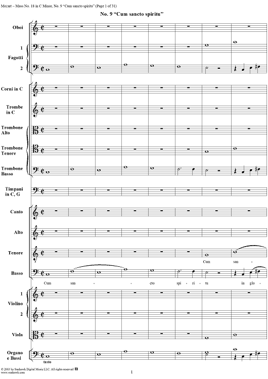 Mass No. 18 in C Minor, No. 9: Cum sancto spiritu - Full Score