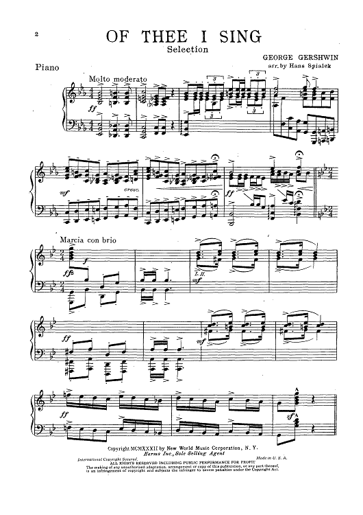 Of Thee I Sing - Piano Score