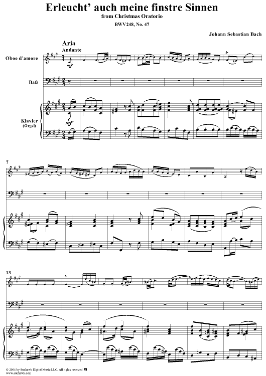 "Erleucht' auch meine finstre Sinnen", Aria, No. 47 from Christmas Oratorio, BWV248 - Piano Score