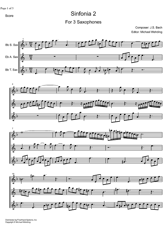 Three Part Sinfonia No. 2 BWV 788 c minor - Score