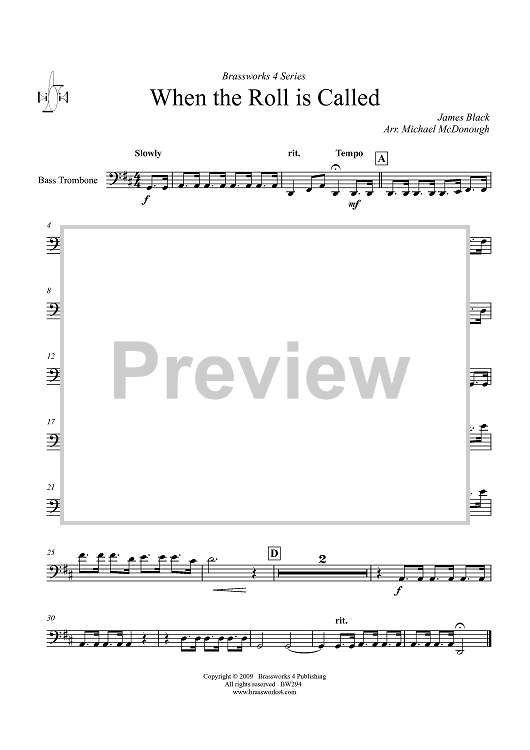 When the Roll is Called - Bass Trombone