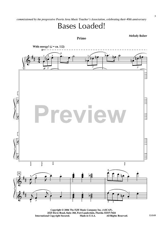 Bases Loaded!" Sheet Music for 1 Piano, 4 Hands Sheet Music Now