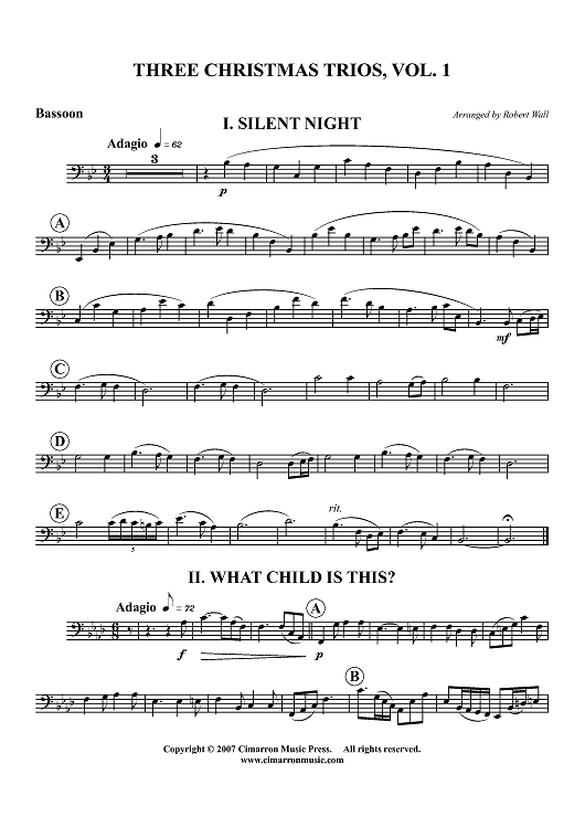 Three Christmas Trios, Vol 1 - Bassoon