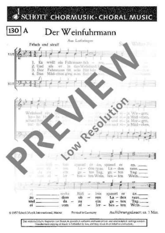 Der Weinfuhrmann / Bundeslied - Choral Score