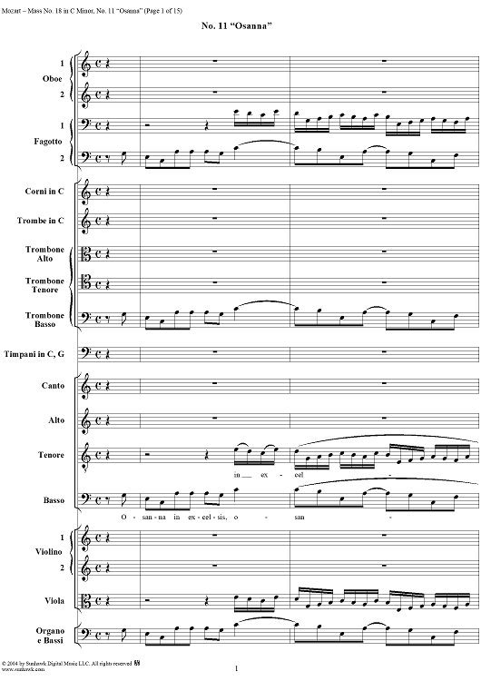 Mass No. 18 in C Minor, No. 11: Osanna - Full Score