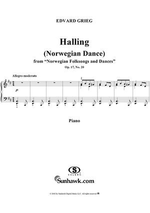 Norwegian Folksongs and Dances Op.17 No.20, Halling (Norwegian Dance),piano