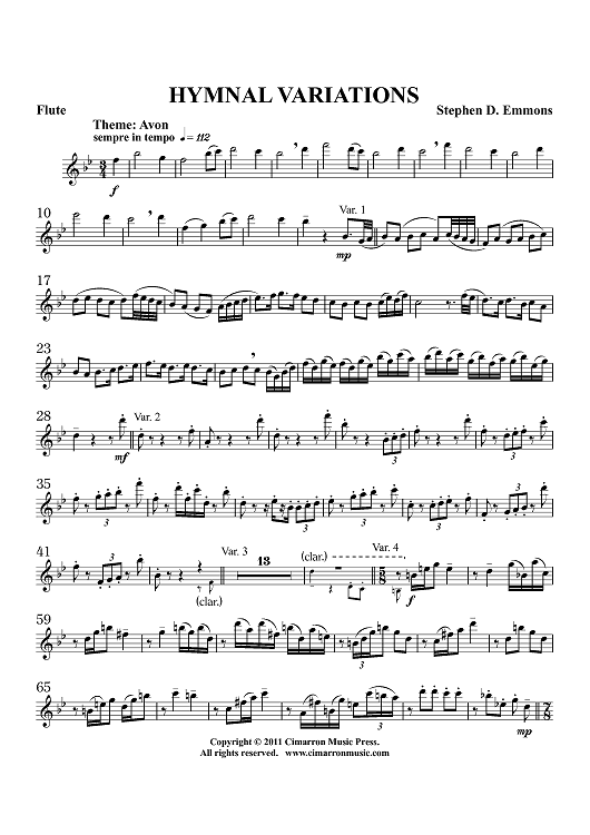 Hymnal Variations - for woodwind trio - Flute