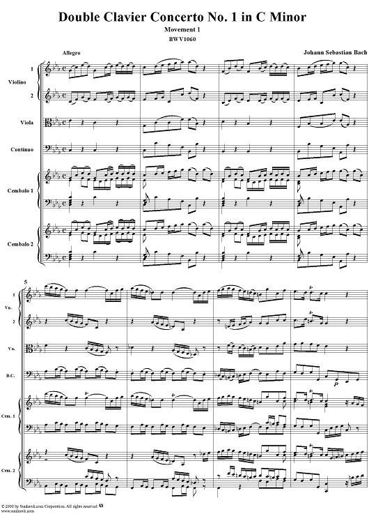 Double Clavier Concerto No. 1 in C Minor, Movement 1   (BWV 1060) - Score