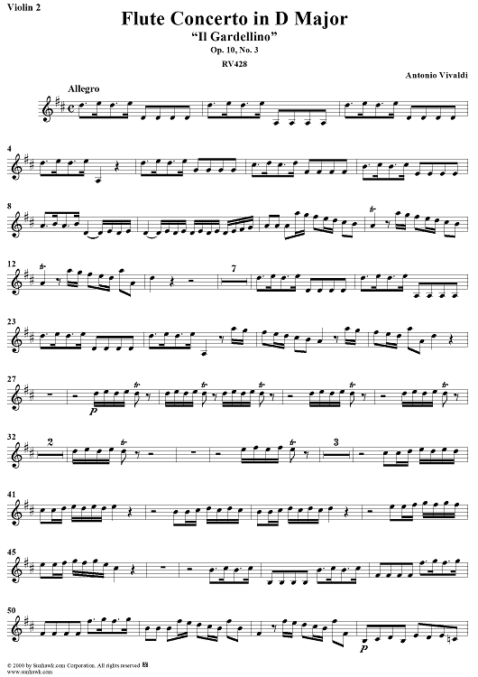 Flute Concerto in D Major ("Il Gardellino"), op. 10, no. 3 - Violin 2