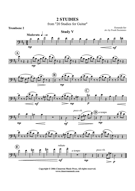 2 Studies from "20 Studies for Guitar" - Trombone 2